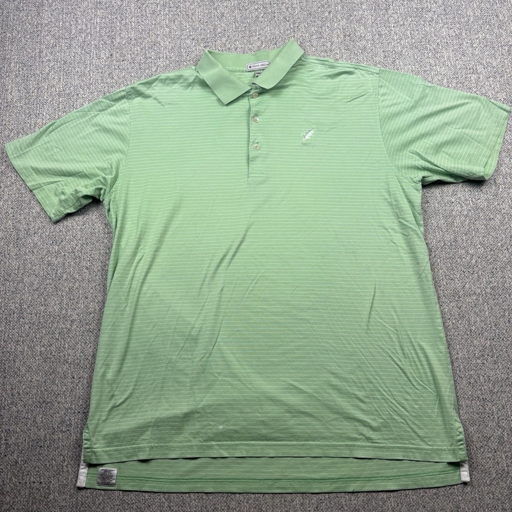 Peter Millar Polo Shirt Mens XL Green Striped Cotton Golf Performance Casual